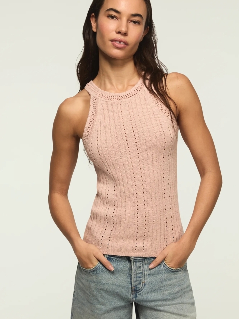 NWT Lucky Brand Blush Pink Ribbed Halter Tank